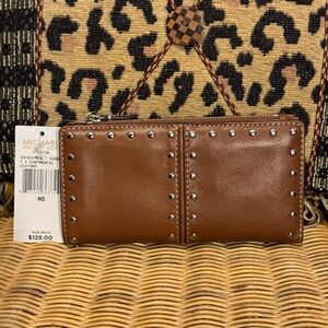 Michael Kors Astor Studded Leather Wallet - color Luggage